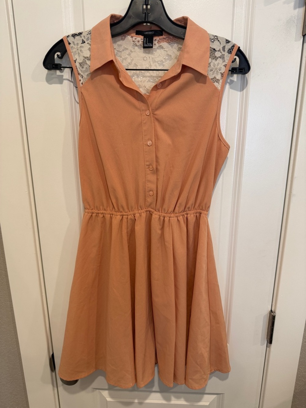 Forever 21 Peach Sleeveless Lace-Yoke  Dress